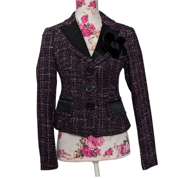 Nanette Lepore Sz 4 Purple Tweed Short Jacket Victorian Preppy Dark Academia - Picture 1 of 9